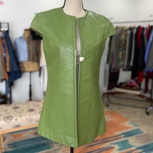 1960’s Green Leather Vest Duster Coat